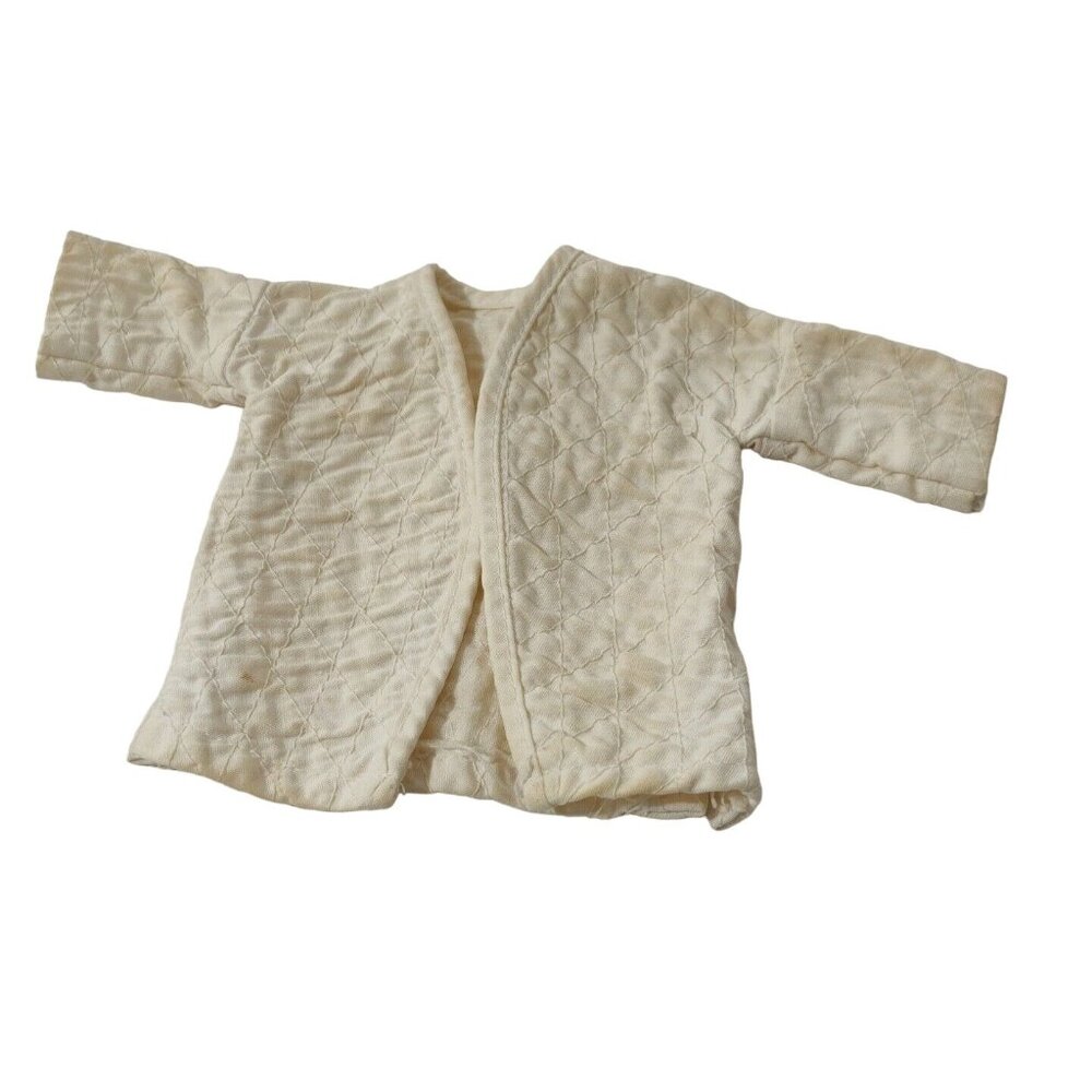 Vintage Kimono Quilted Pattern Fashion Doll Jacket Robe Cream Open Front FLAWS